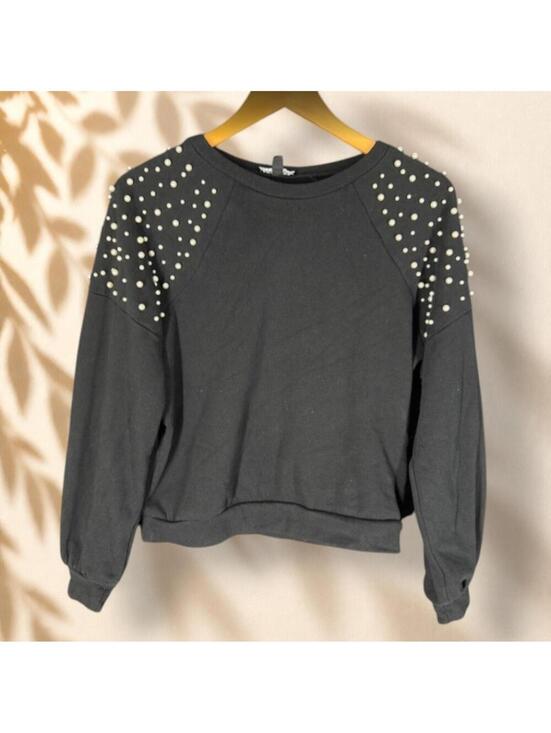 Express Tops - Express Sweatshirt Women XS Black Beaded Long Sleeve Crew Neck Pullover Cotton